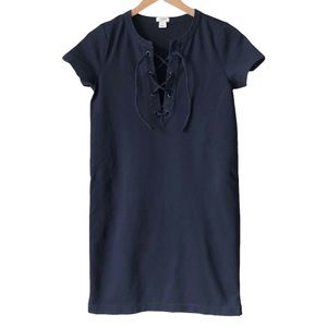 J. Crew Short Sleeve Navy Blue Lace Up Knit Dress XS